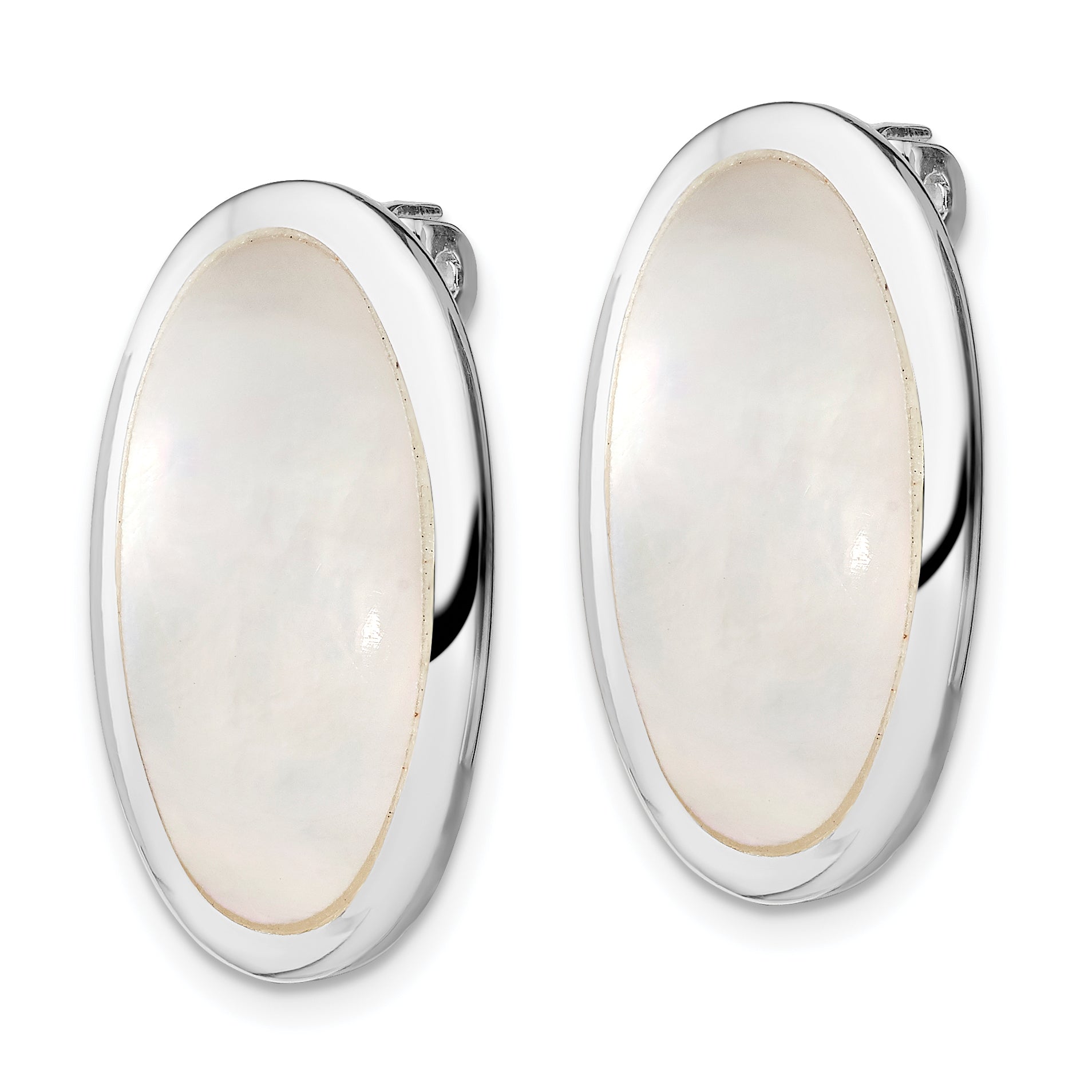 Sterling Silver Mother of Pearl Oval Non-Pierced Button Earrings, Rhodium-Plated Secondary image