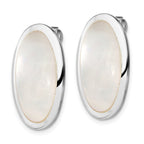 Sterling Silver Mother of Pearl Oval Non-Pierced Button Earrings, Rhodium-Plated