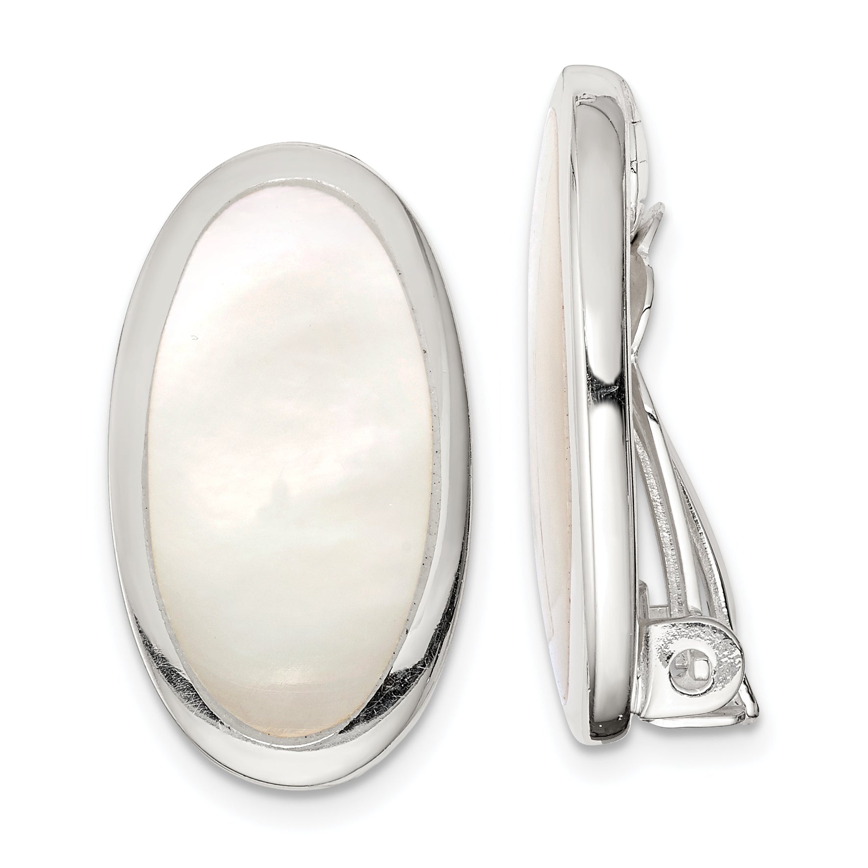 Sterling Silver Rhodium-plated Polished Mother of Pearl Oval Non Pierced Earrings Main image