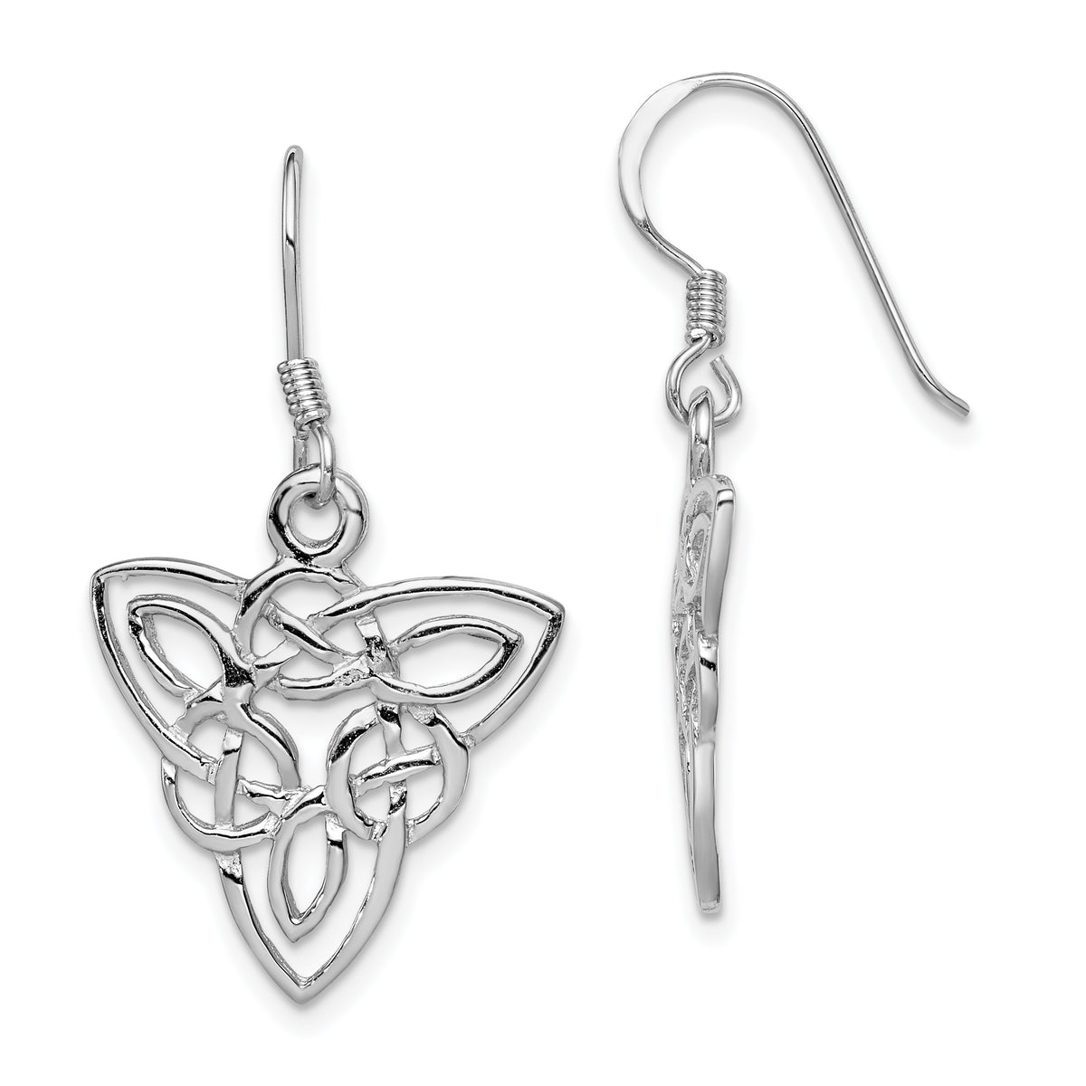 Sterling Silver Rhodium-plated Polished Celtic Knot Dangle Earrings