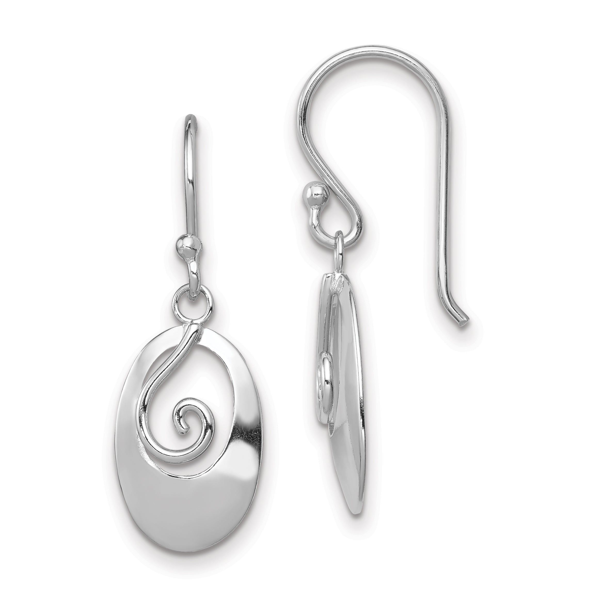 Sterling Silver Rhodium-plated Polished Swirl Oval Dangle Earrings