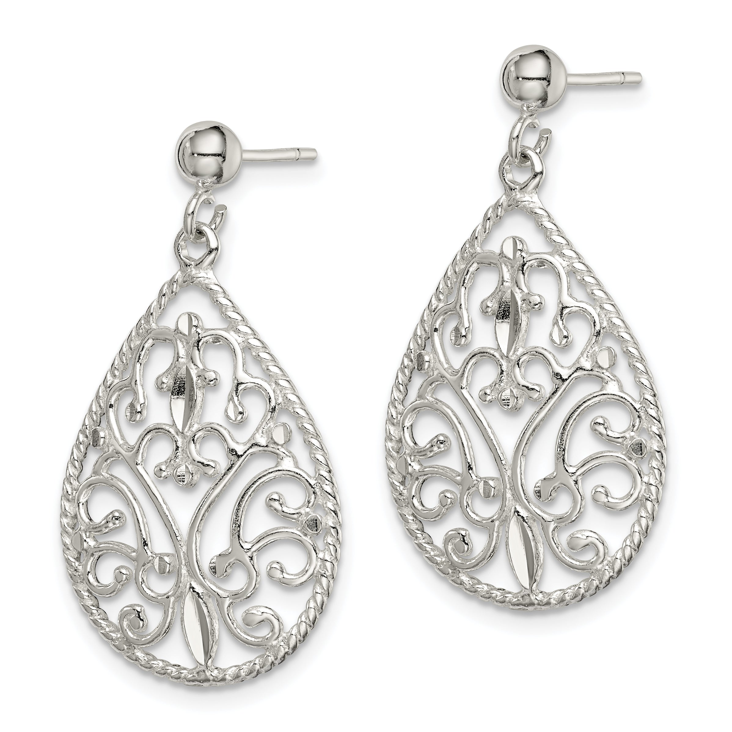Sophia Jewelers 925 Sterling Silver Filigree Teardrop Dangle Earrings with Polished Finish