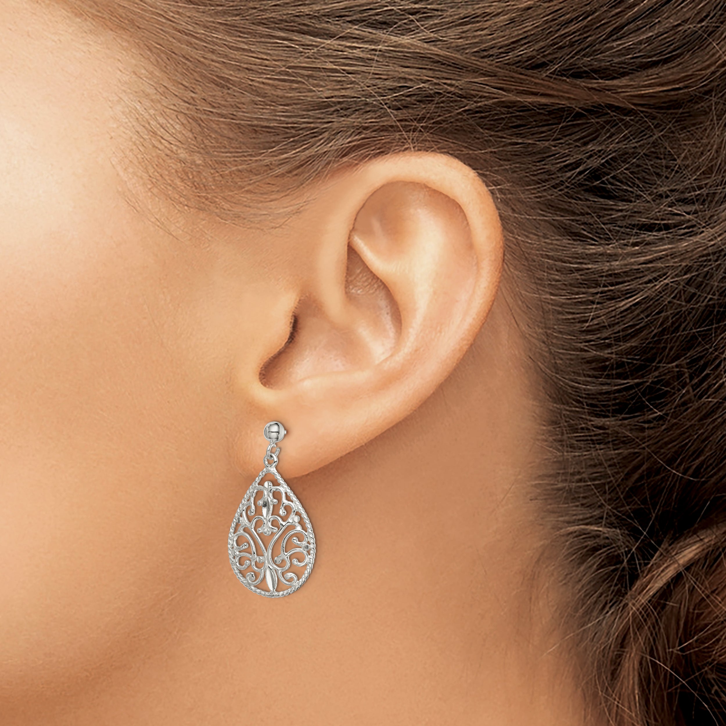 Sterling Silver Polished Twisted & Diamond-cut Teardrop Post Dangle Earring