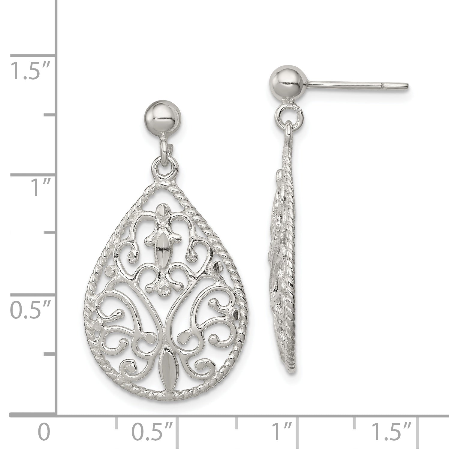 Sophia Jewelers 925 Sterling Silver Filigree Teardrop Dangle Earrings with Polished Finish