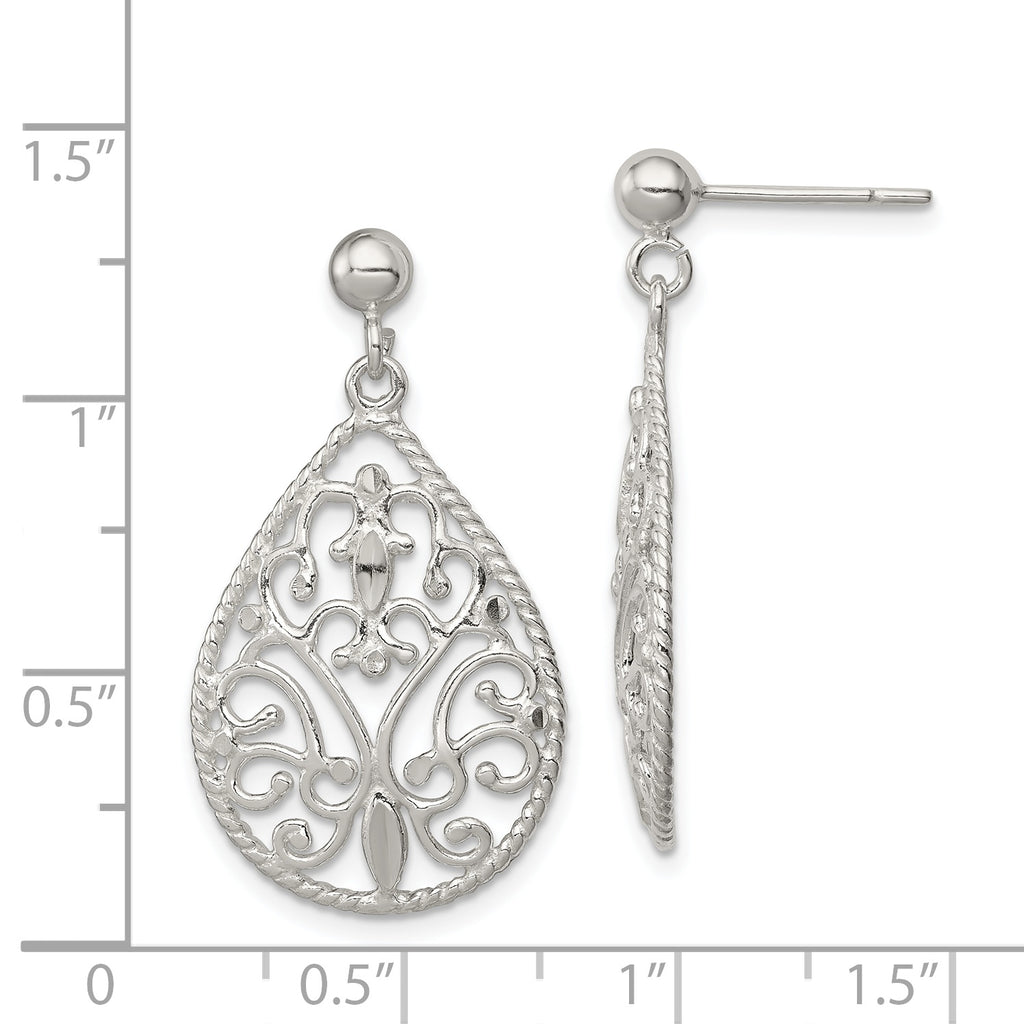 Sophia Jewelers 925 Sterling Silver Filigree Teardrop Dangle Earrings with Polished Finish