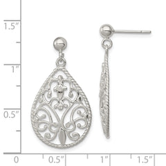 Sterling Silver Polished Twisted & Diamond-cut Teardrop Post Dangle Earring