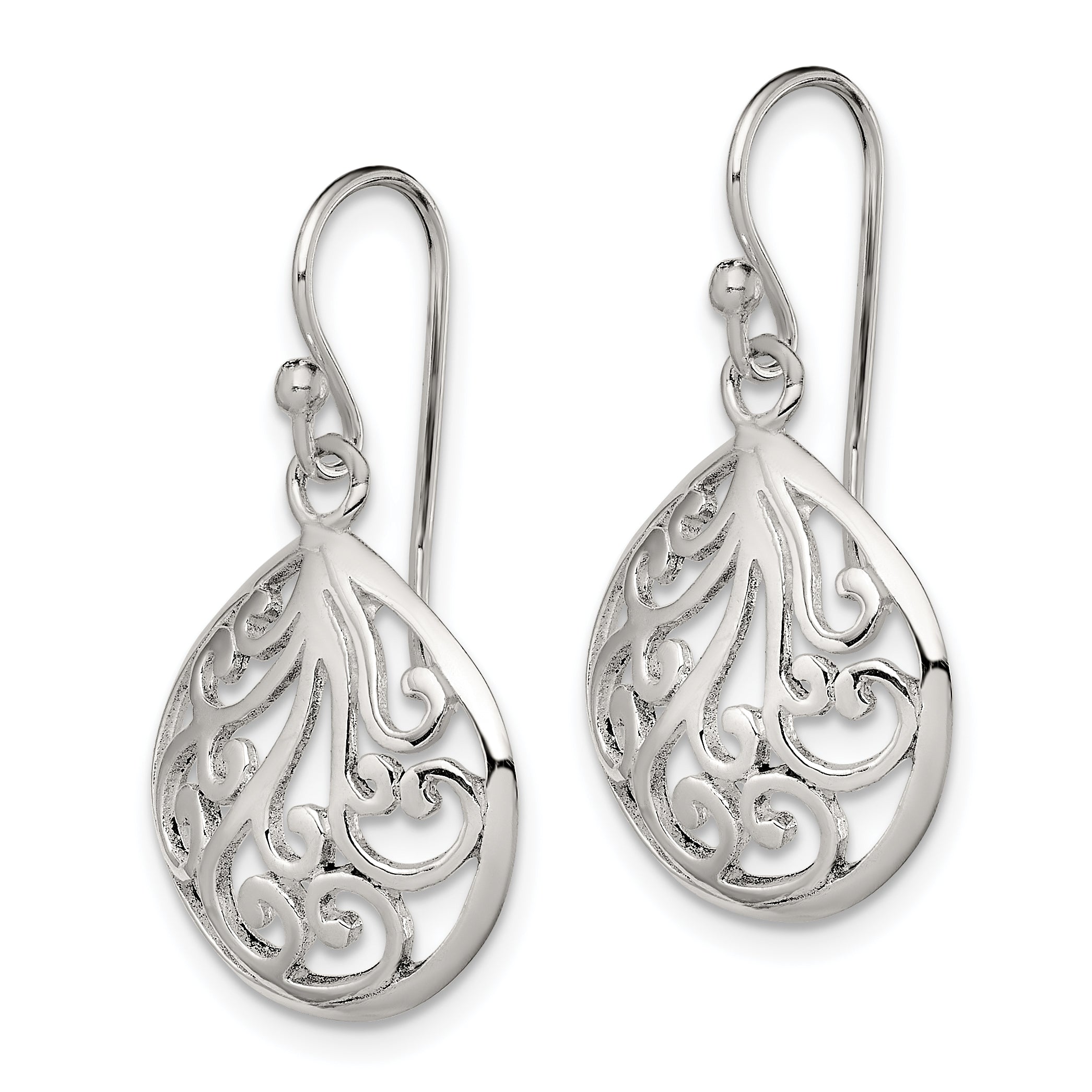 Sterling Silver Filigree Teardrop Dangle Earrings with Polished Finish Secondary image