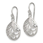 Sterling Silver Filigree Teardrop Dangle Earrings with Polished Finish