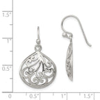 Sterling Silver Filigree Teardrop Dangle Earrings with Polished Finish
