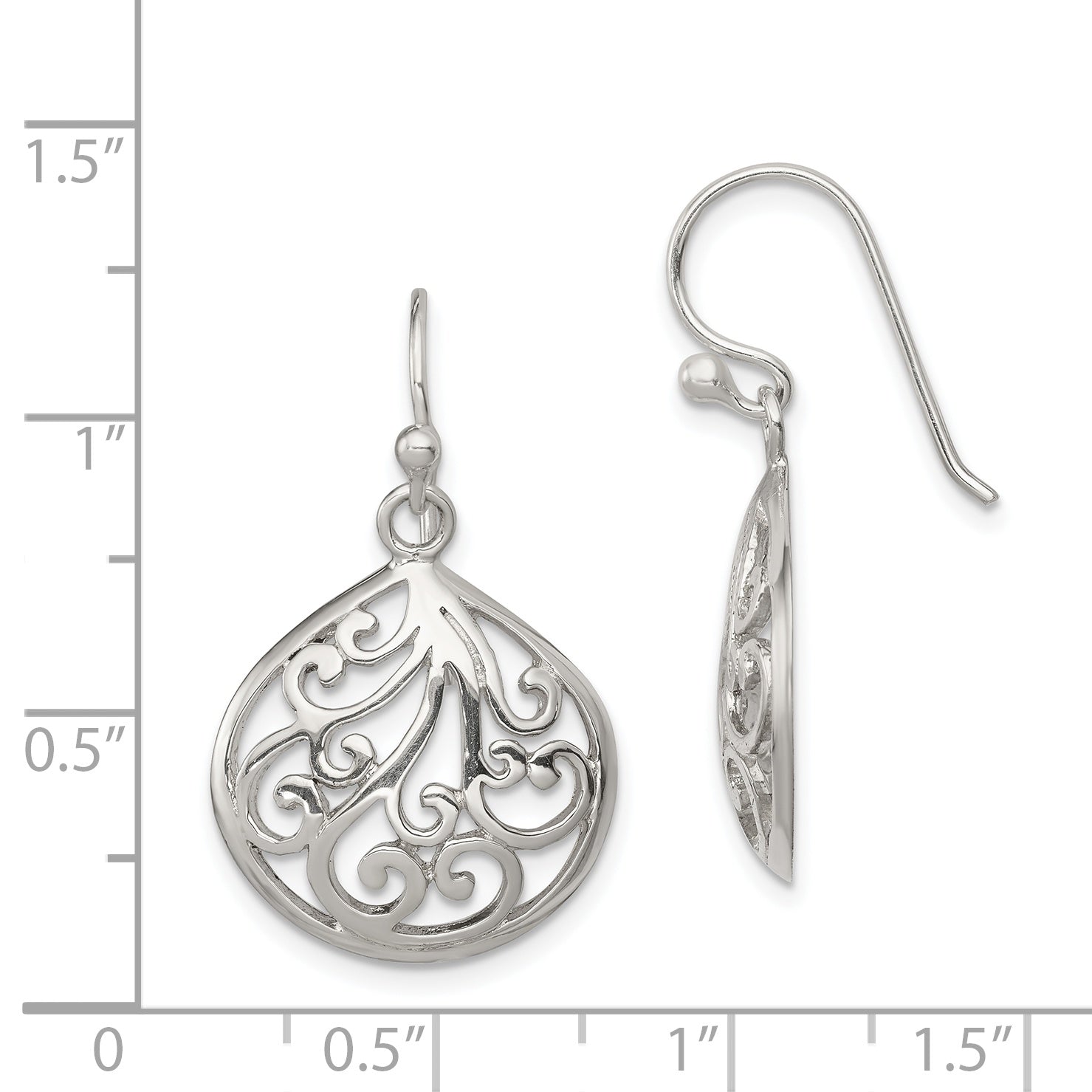 Sterling Silver Filigree Teardrop Dangle Earrings with Polished Finish