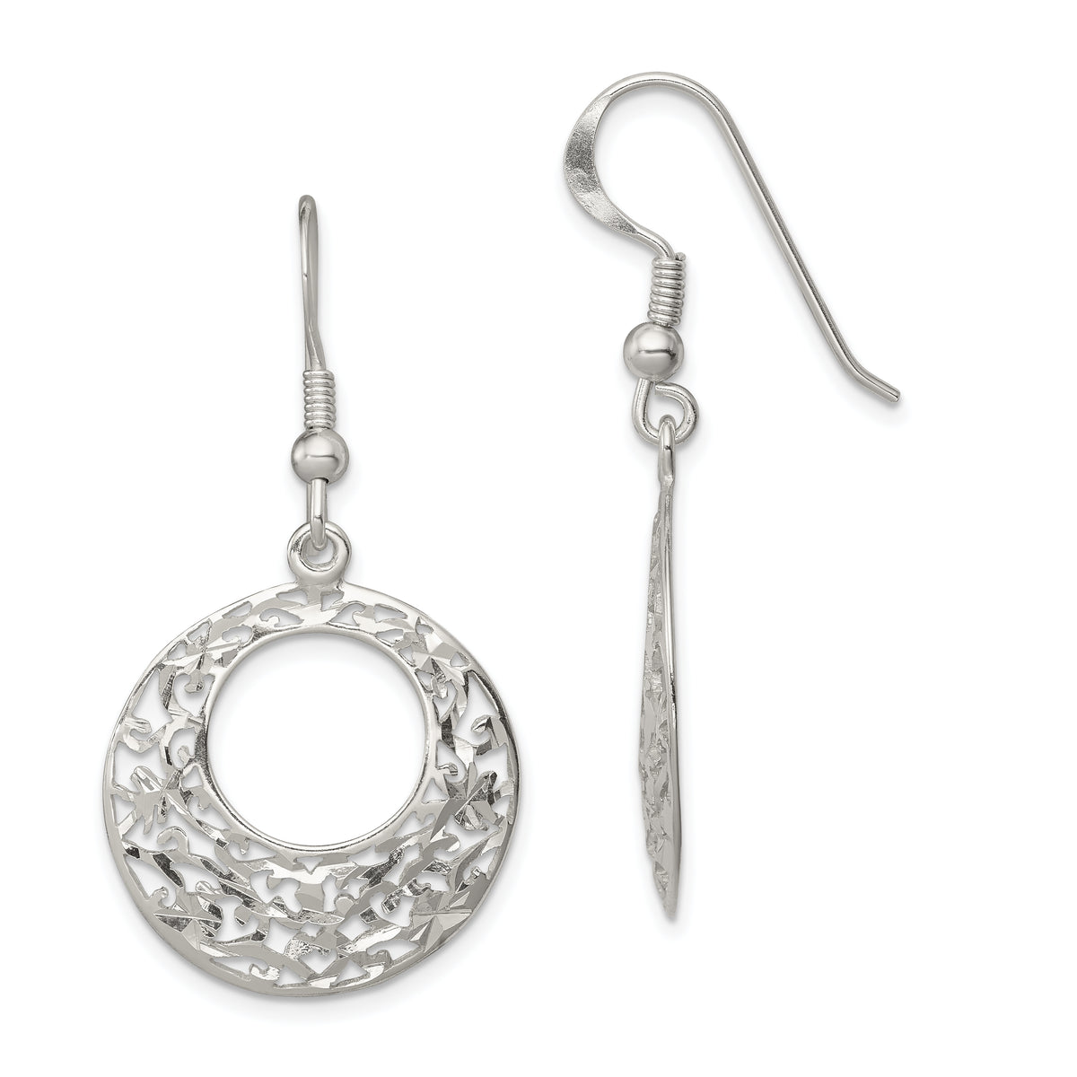 Sterling Silver Diamond-cut Shepherd Hook Earrings