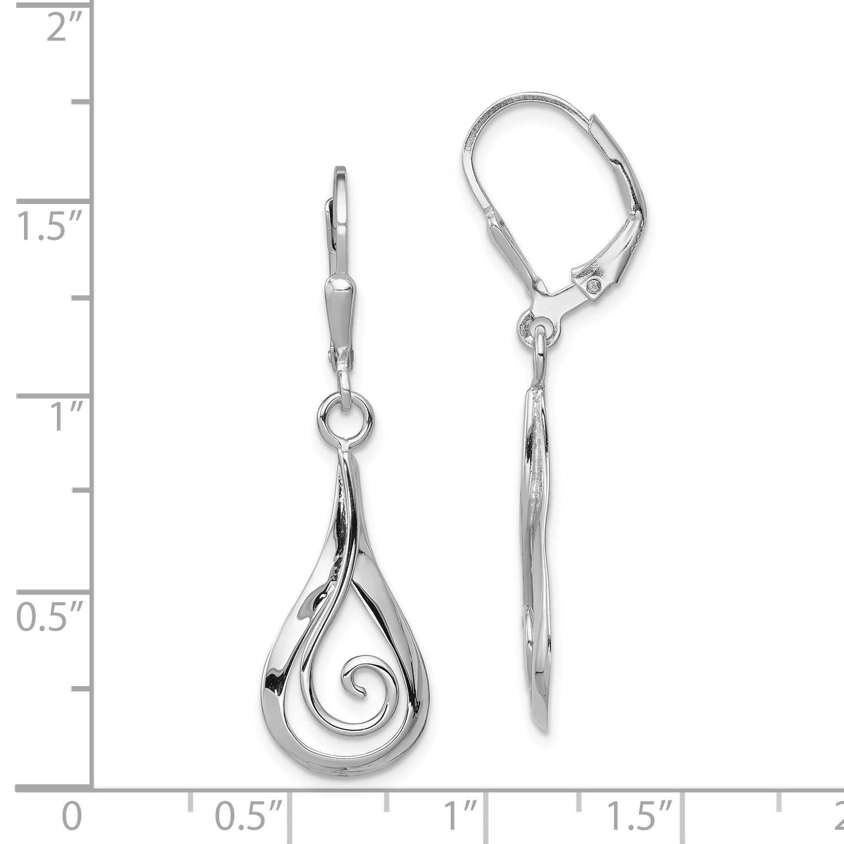 Sterling Silver Rhodium-Plated Polished Teardrop Dangle Earrings 39mm Leverback