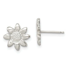 Sterling Silver Polished & Textured Sunflower Post Earrings