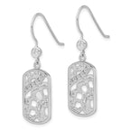 Sterling Silver Rhodium-Plated CZ Floral Dangle Earrings Polished Elegant Design
