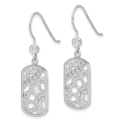 Sterling Silver Rhodium-Plated CZ Floral Dangle Earrings Polished Elegant Design