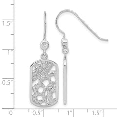 Sterling Silver Rhodium-Plated CZ Floral Dangle Earrings Polished Elegant Design