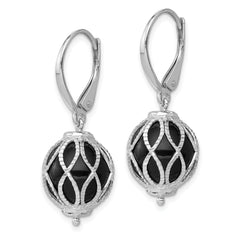 Sterling Silver Onyx Leverback Dangle Earrings with Rhodium Plating