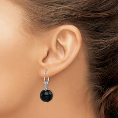 Sterling Silver Rhodium-Plated Onyx Dangle Earrings with Leverback Closure