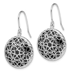 Sterling Silver Onyx Circle Dangle Earrings with Rhodium-Plated Polished Finish