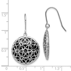 Sterling Silver Onyx Circle Dangle Earrings with Rhodium-Plated Polished Finish