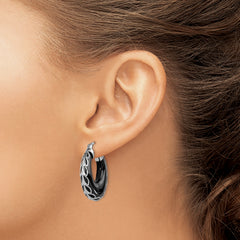 Sophia Jewelers Sterling Silver Onyx Hoop Earrings with Rhodium-Plated Polished Finish