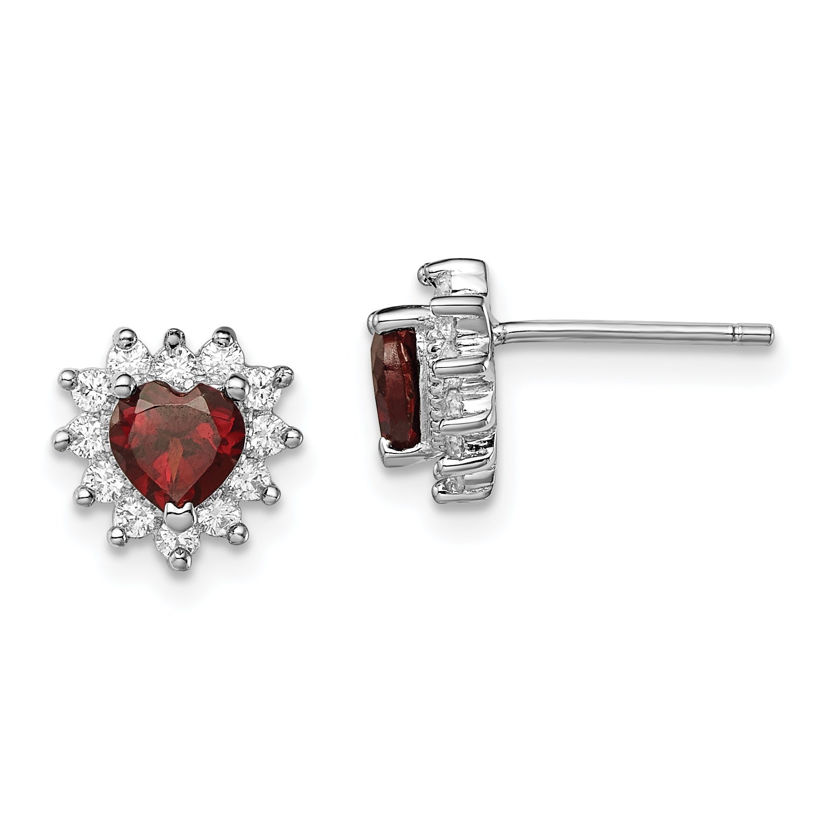 Sterling Silver Rhodium-plated Garnet and CZ Heart Earrings Main image