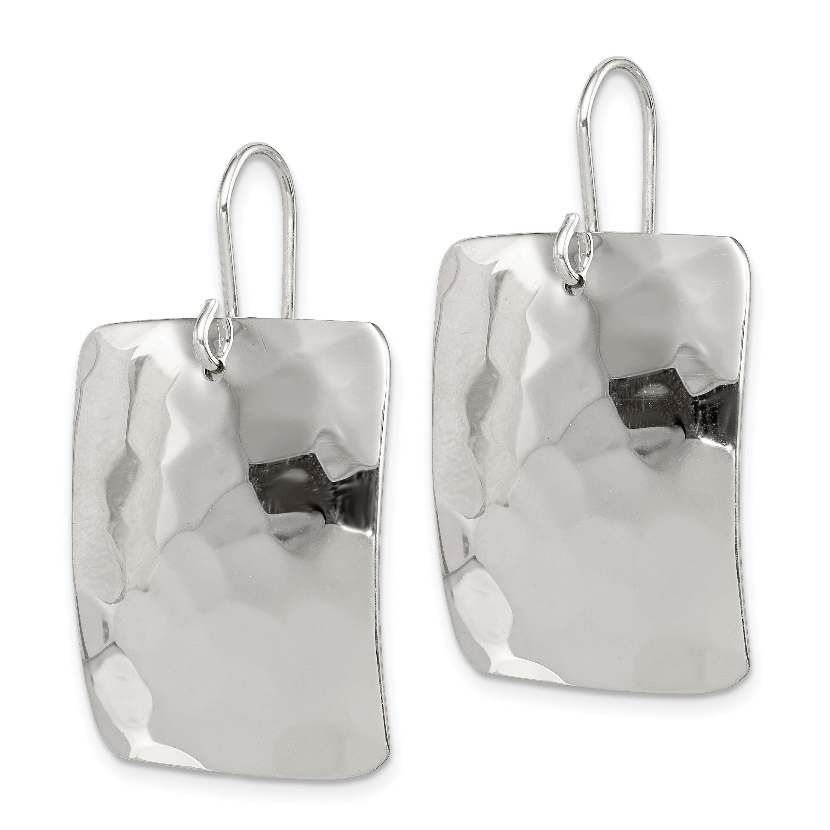 Sterling Silver Polished & Hammered Rectangle Dangle Earrings