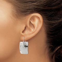 925 Sterling Silver Hammered Rectangle Dangle Earrings with Polished Finish