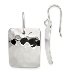 Sterling Silver Polished & Hammered Rectangle Dangle Earrings