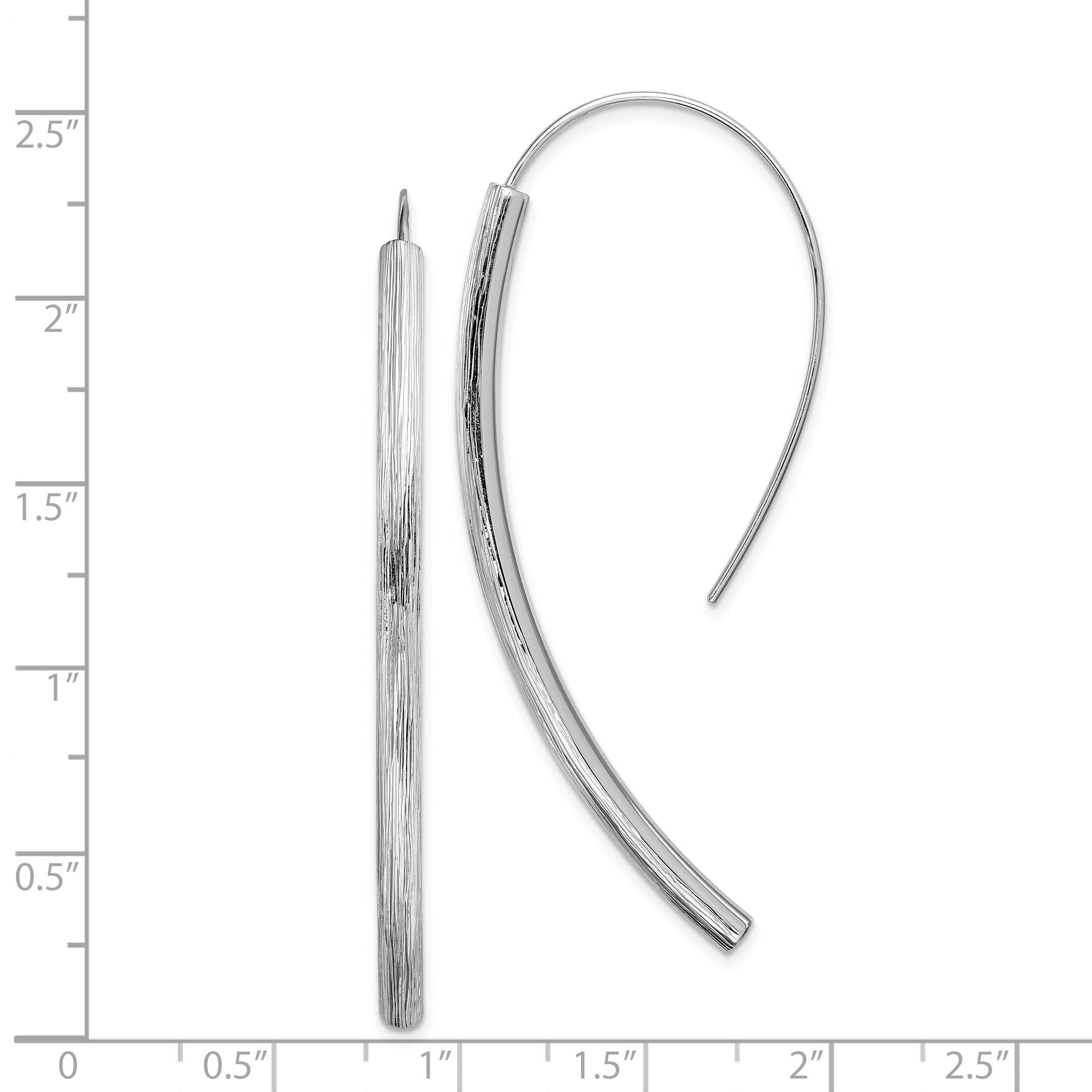 Sterling Silver RH-plated Polished Textured Bar Dangle Earrings