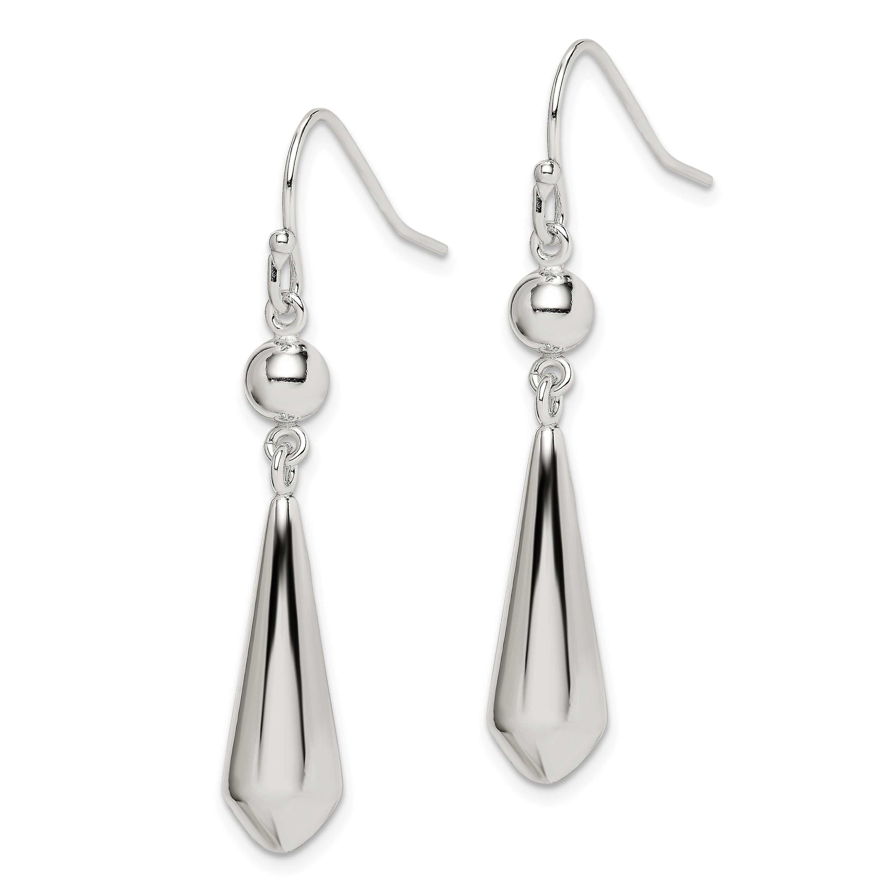 Sterling Silver Polished Beaded Teardrop Dangle Earrings Secondary image