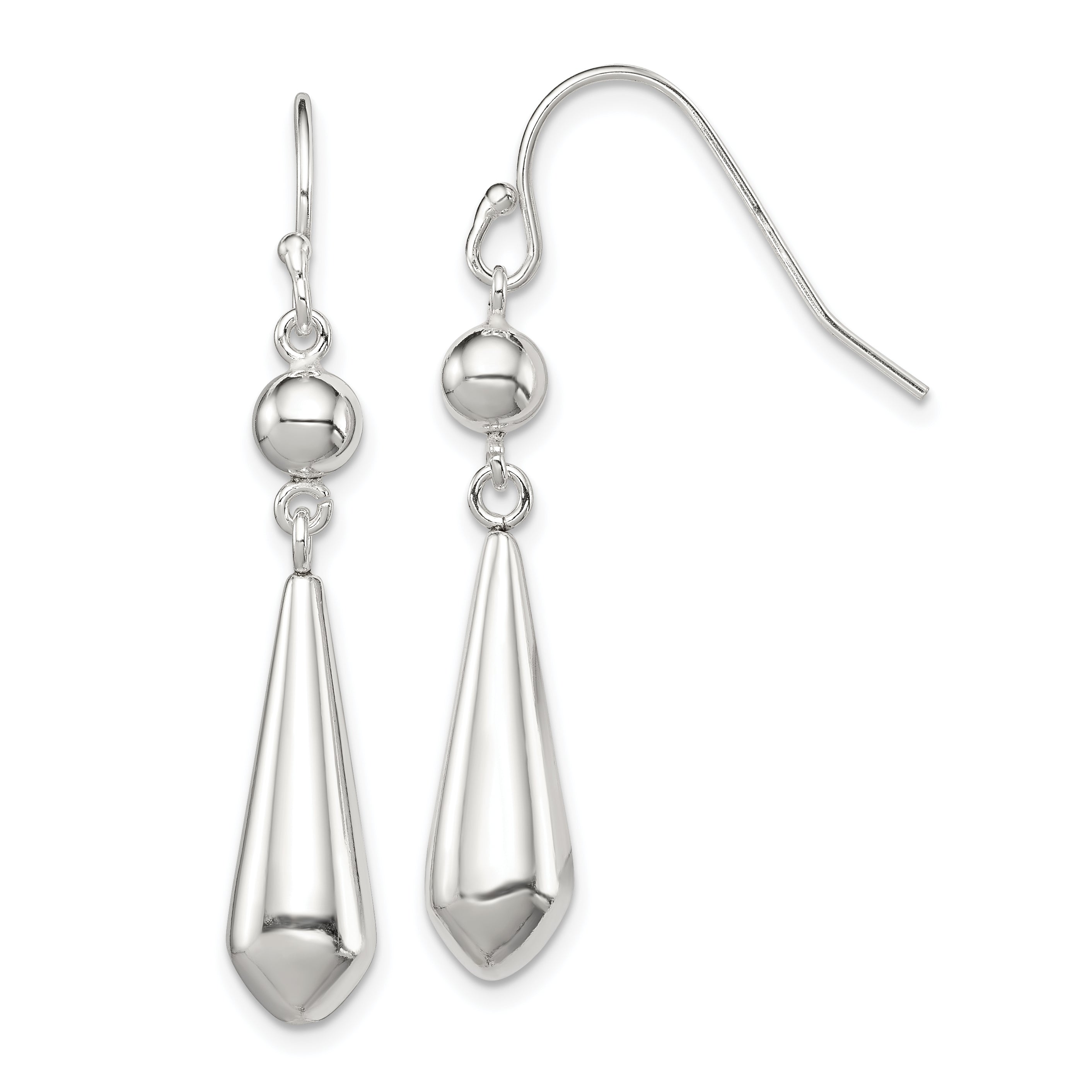 Sterling Silver Polished Beaded Teardrop Dangle Earrings Main image