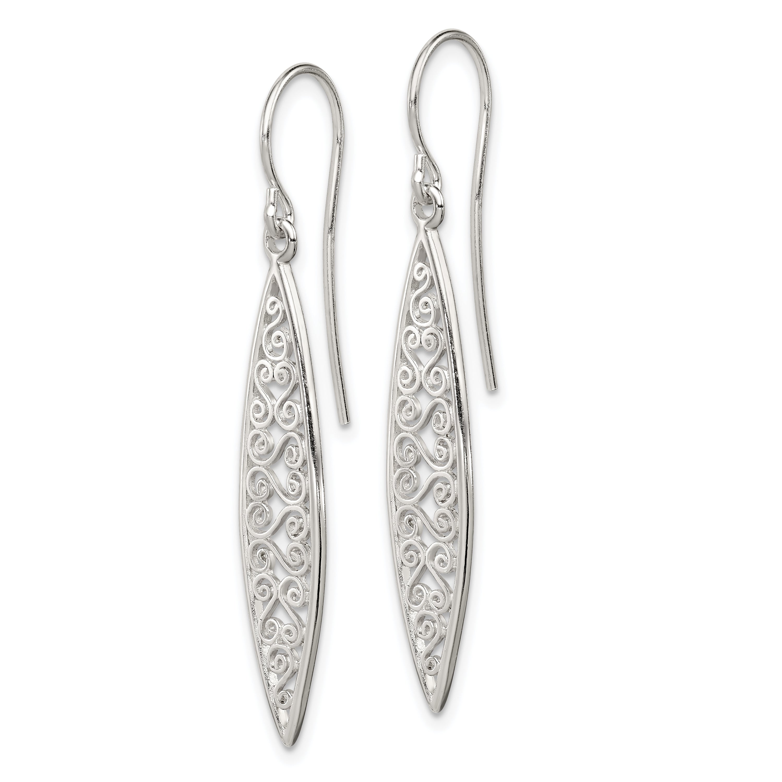 Sterling Silver Polished Filigree Marquise Shaped Dangle Earrings Secondary image