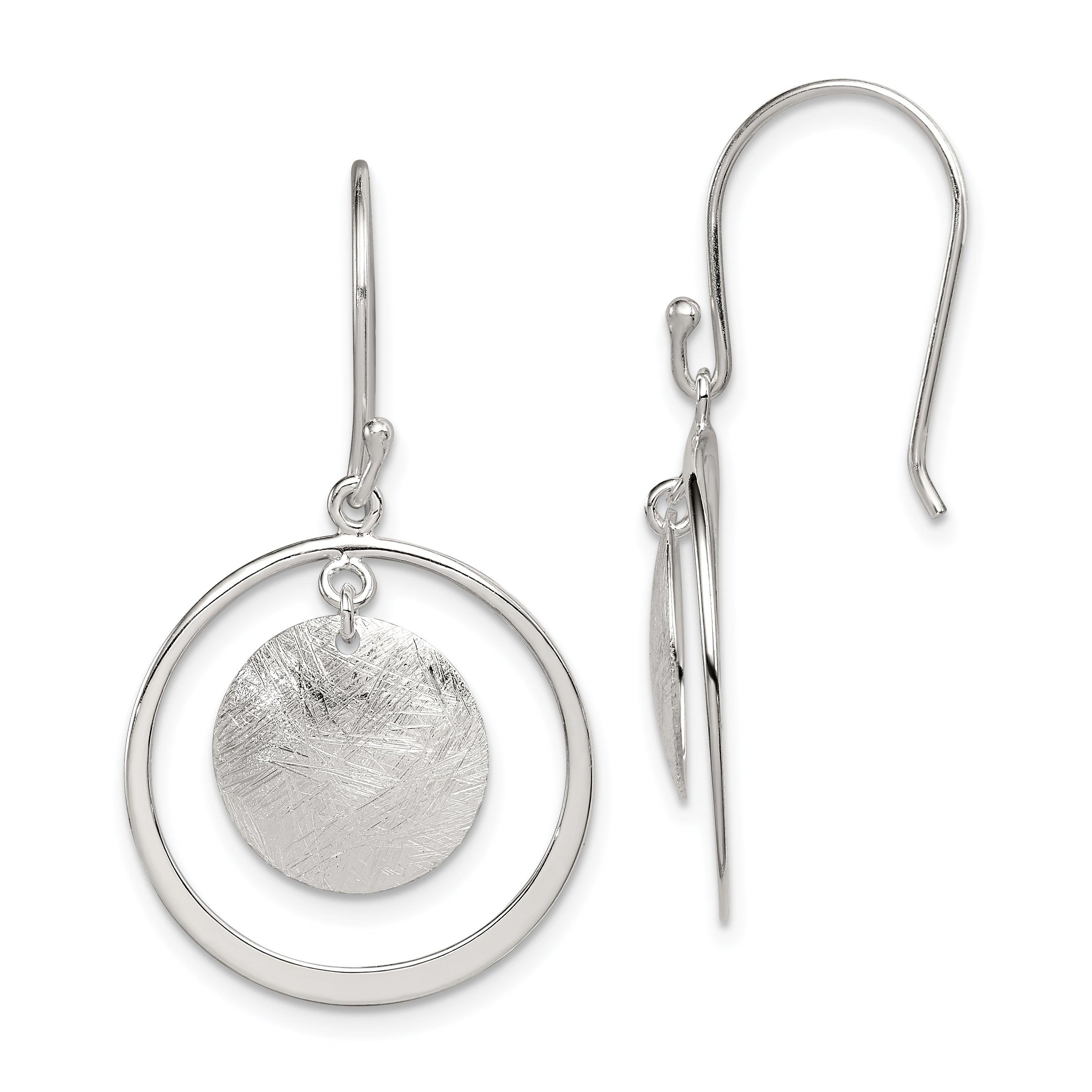 Sterling Silver Polished & Brushed Circles Dangle Earrings Main image