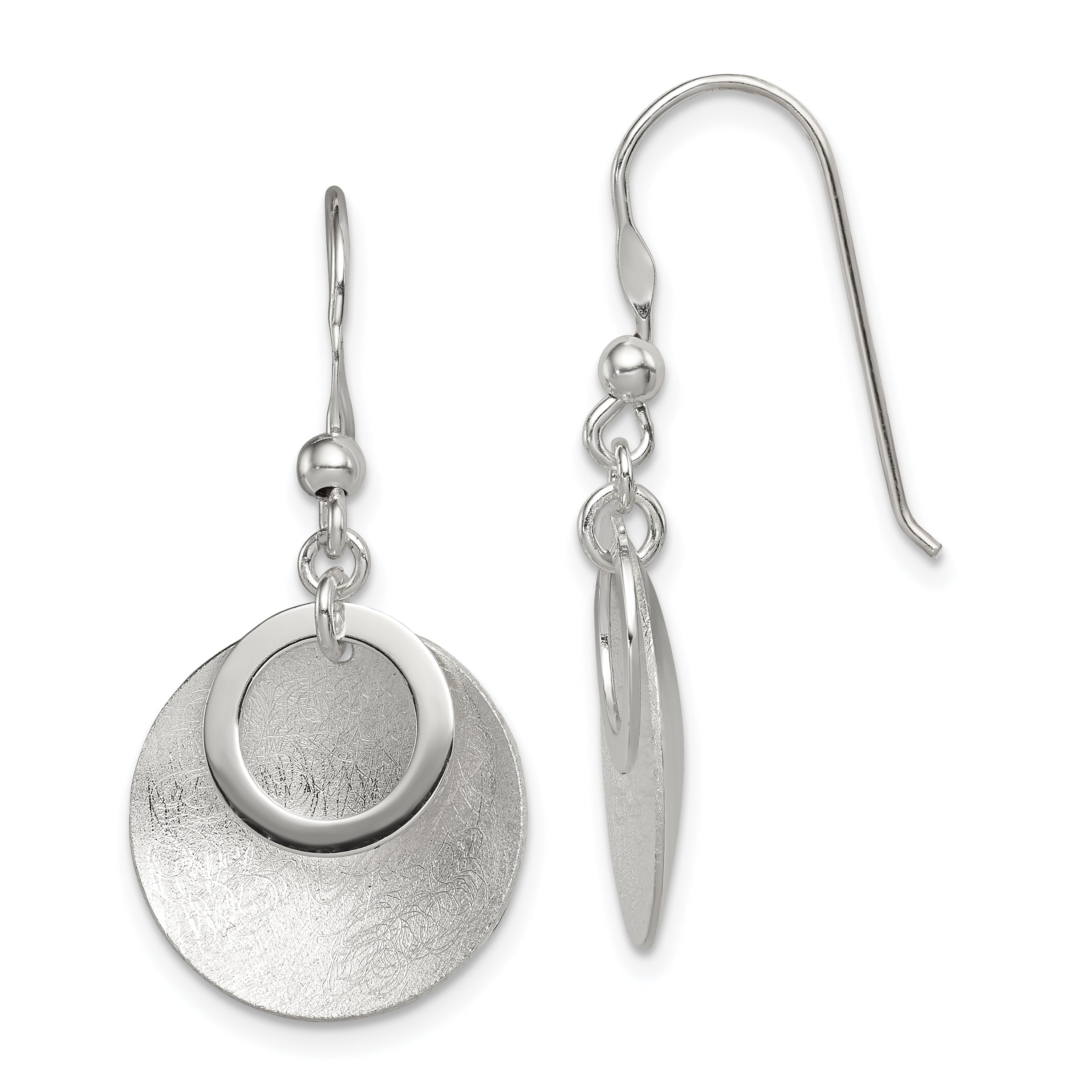 Sterling Silver Polished & Brushed Double Circle Dangle Earrings Main image