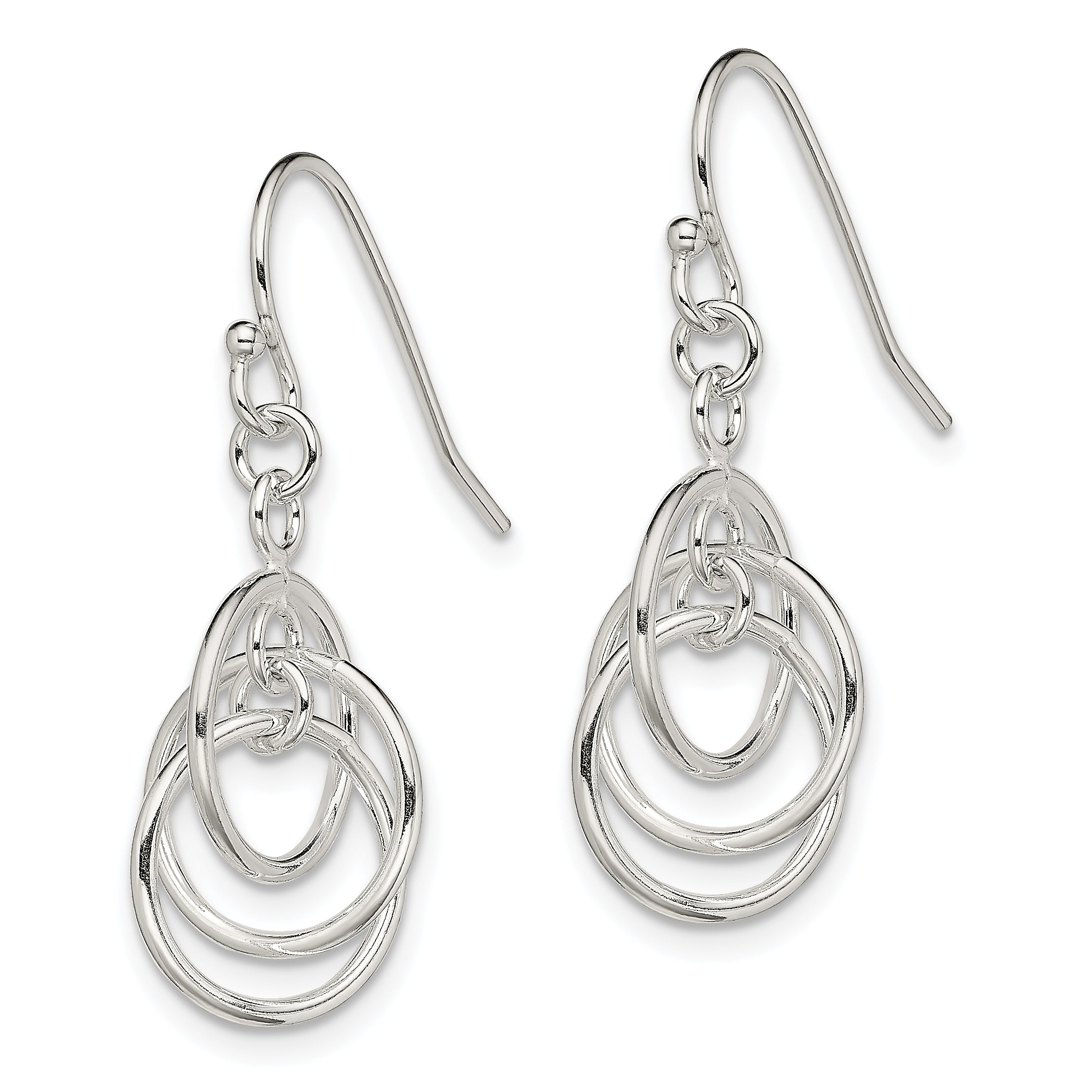 Sterling Silver Polished Intertwined Three Circle Dangle Earrings Secondary image