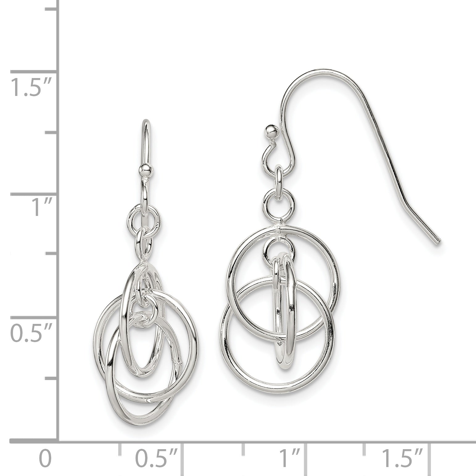 Sterling Silver Polished Intertwined Three Circle Dangle Earrings