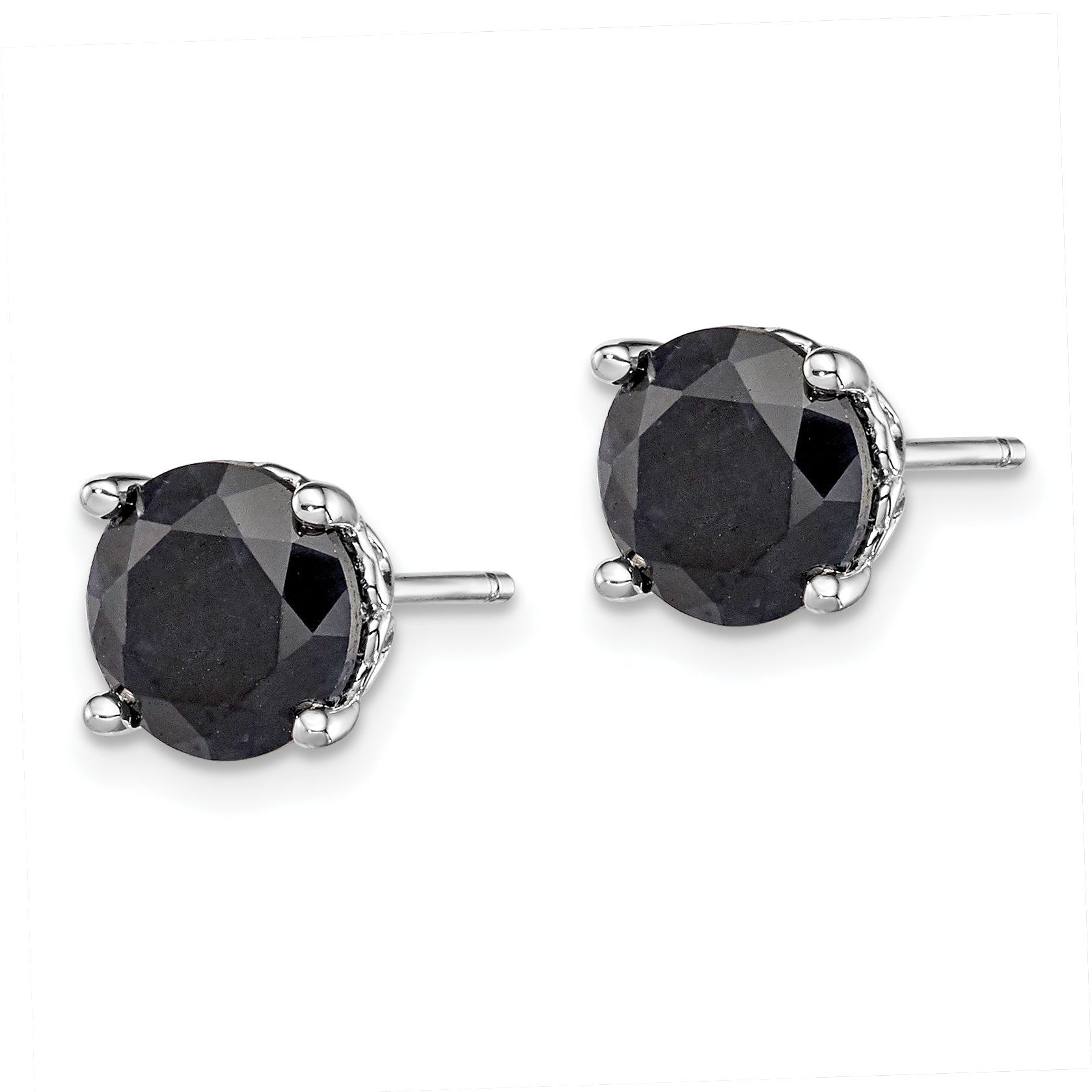 Sterling Silver Rhodium-plated Black Sapphire Post Earrings Secondary image