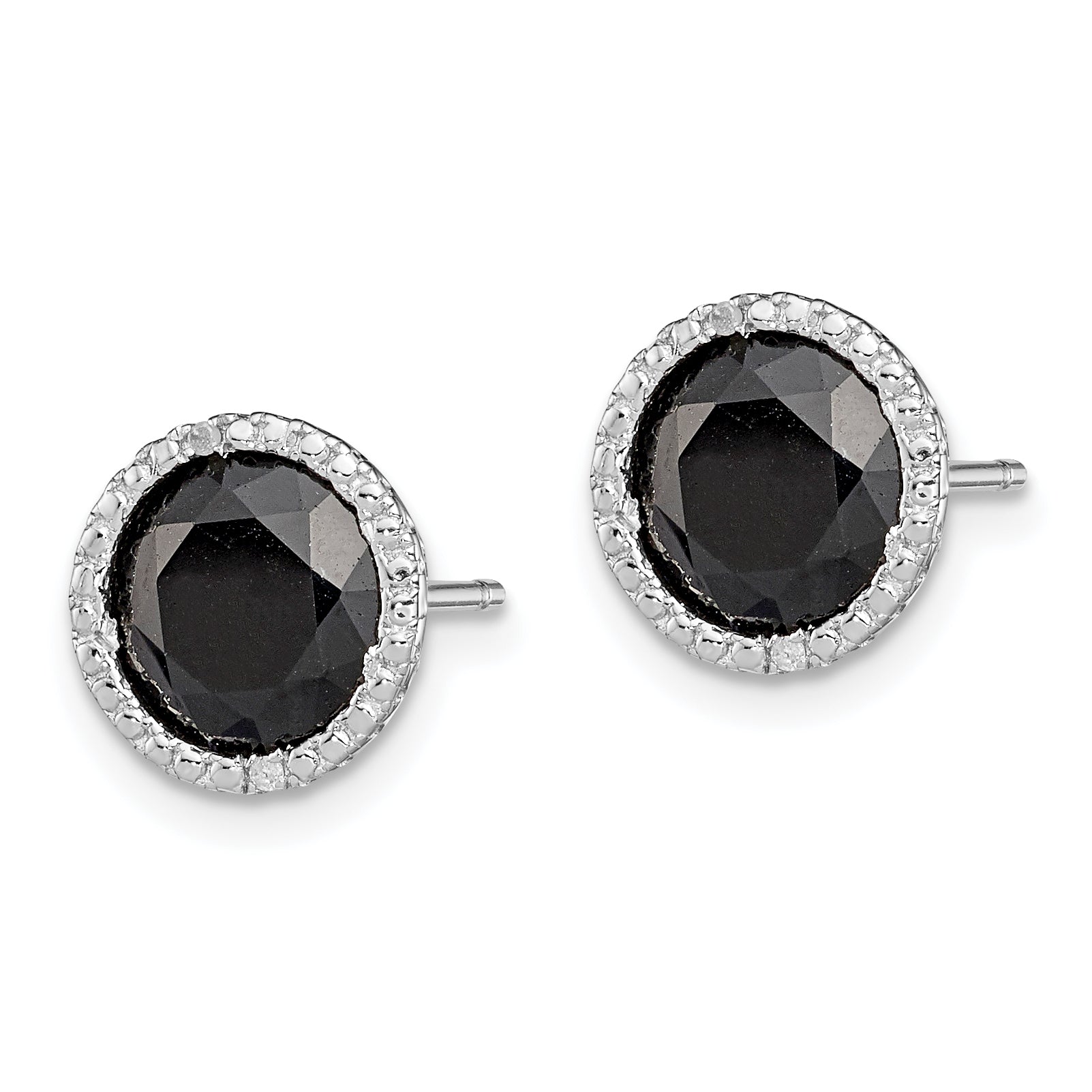 Sterling Silver Rhodium-plated Black Sapphire & Diamond Post Earrings Secondary image