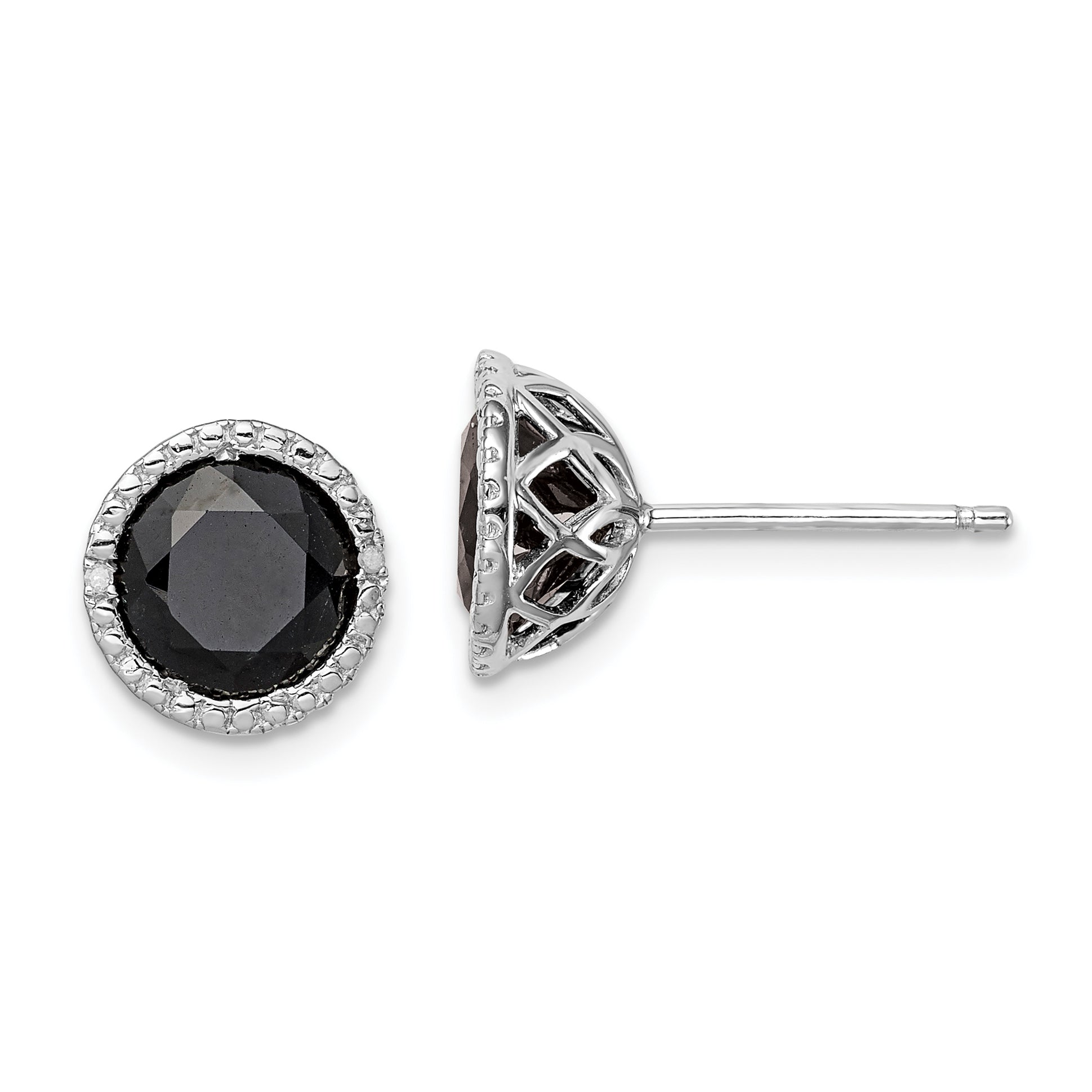 Sterling Silver Rhodium-plated Black Sapphire & Diamond Post Earrings Main image