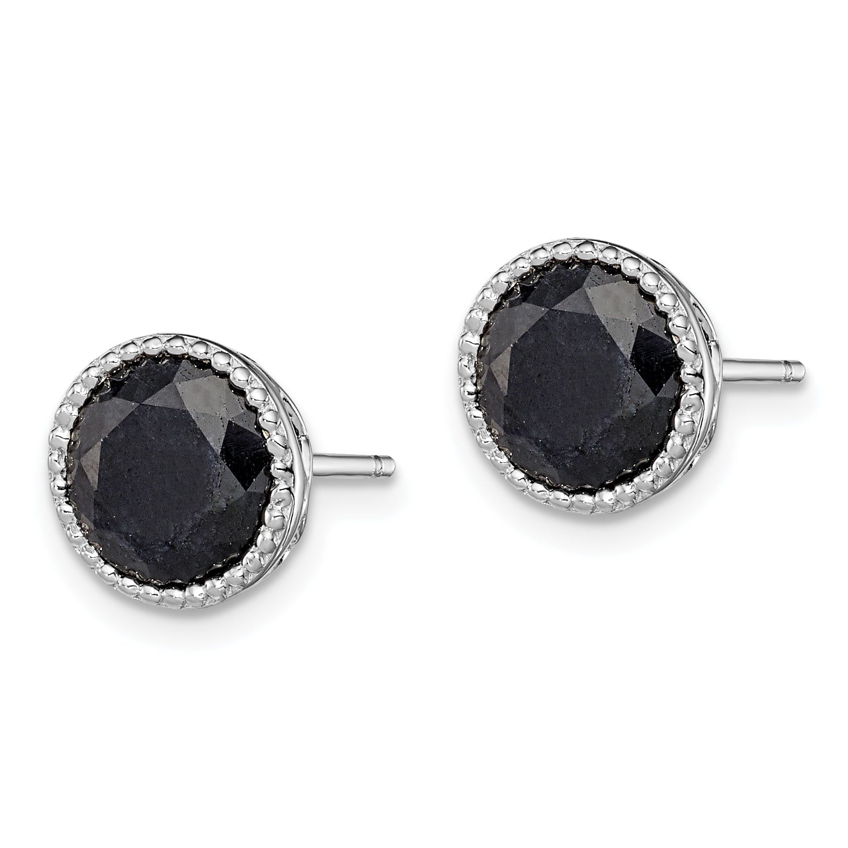 Sterling Silver Rhodium-plated Black Sapphire Post Earrings Secondary image