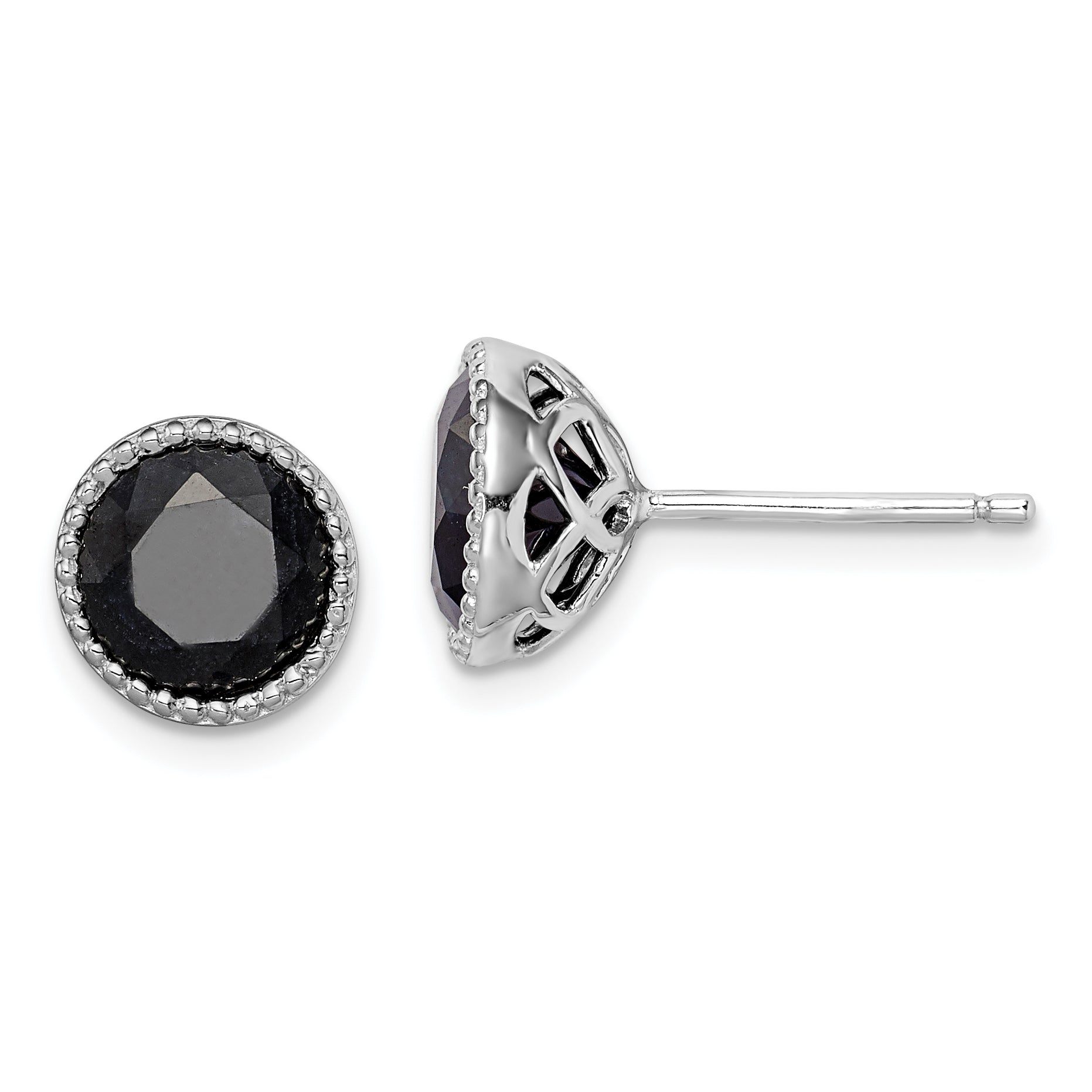Sterling Silver Rhodium-plated Black Sapphire Post Earrings Main image
