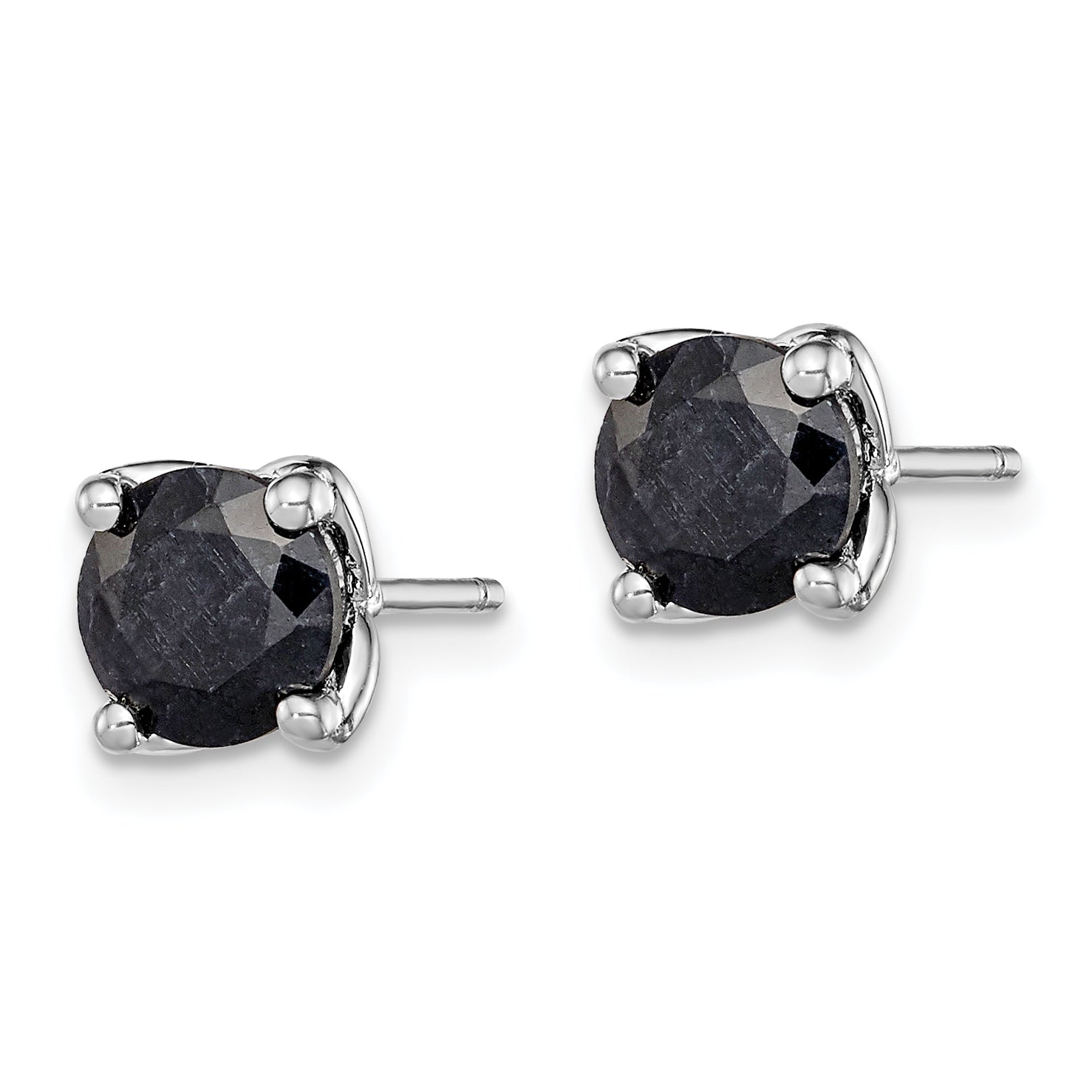 Sterling Silver Rhodium-plated Black Sapphire Post Earrings Secondary image