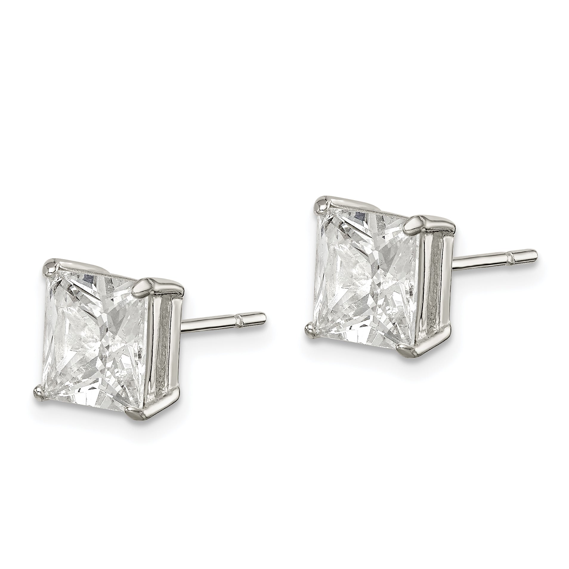 Sterling Silver Polished 7mm Princess CZ Stud Earrings Secondary image