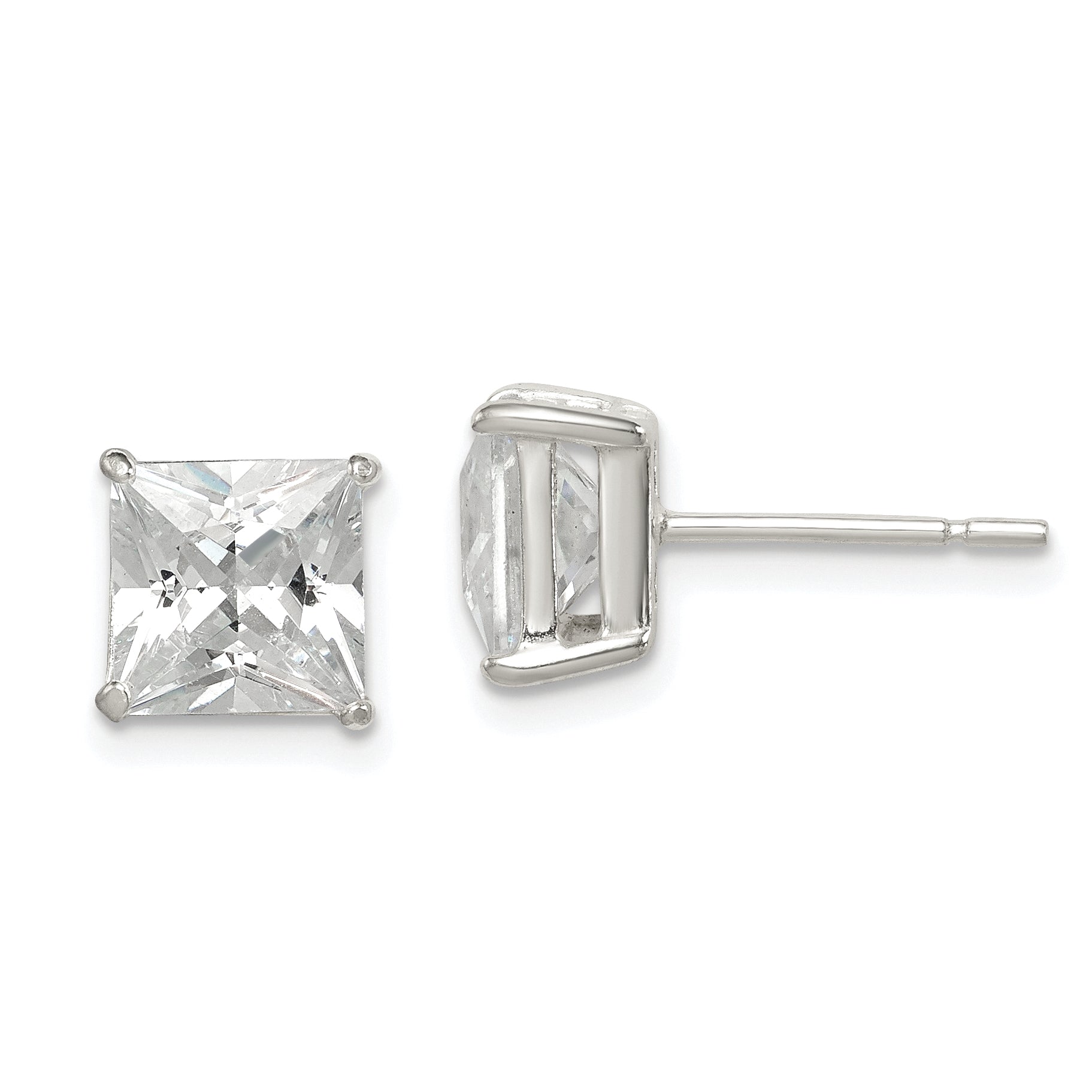 Sterling Silver Polished 7mm Princess CZ Stud Earrings Main image