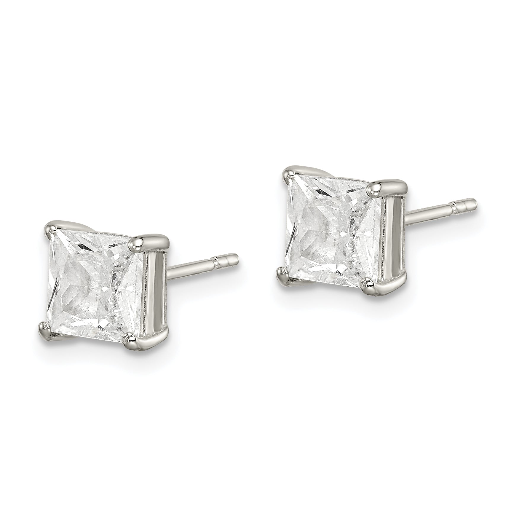 Sterling Silver Polished 6mm Princess CZ Stud Earrings Secondary image