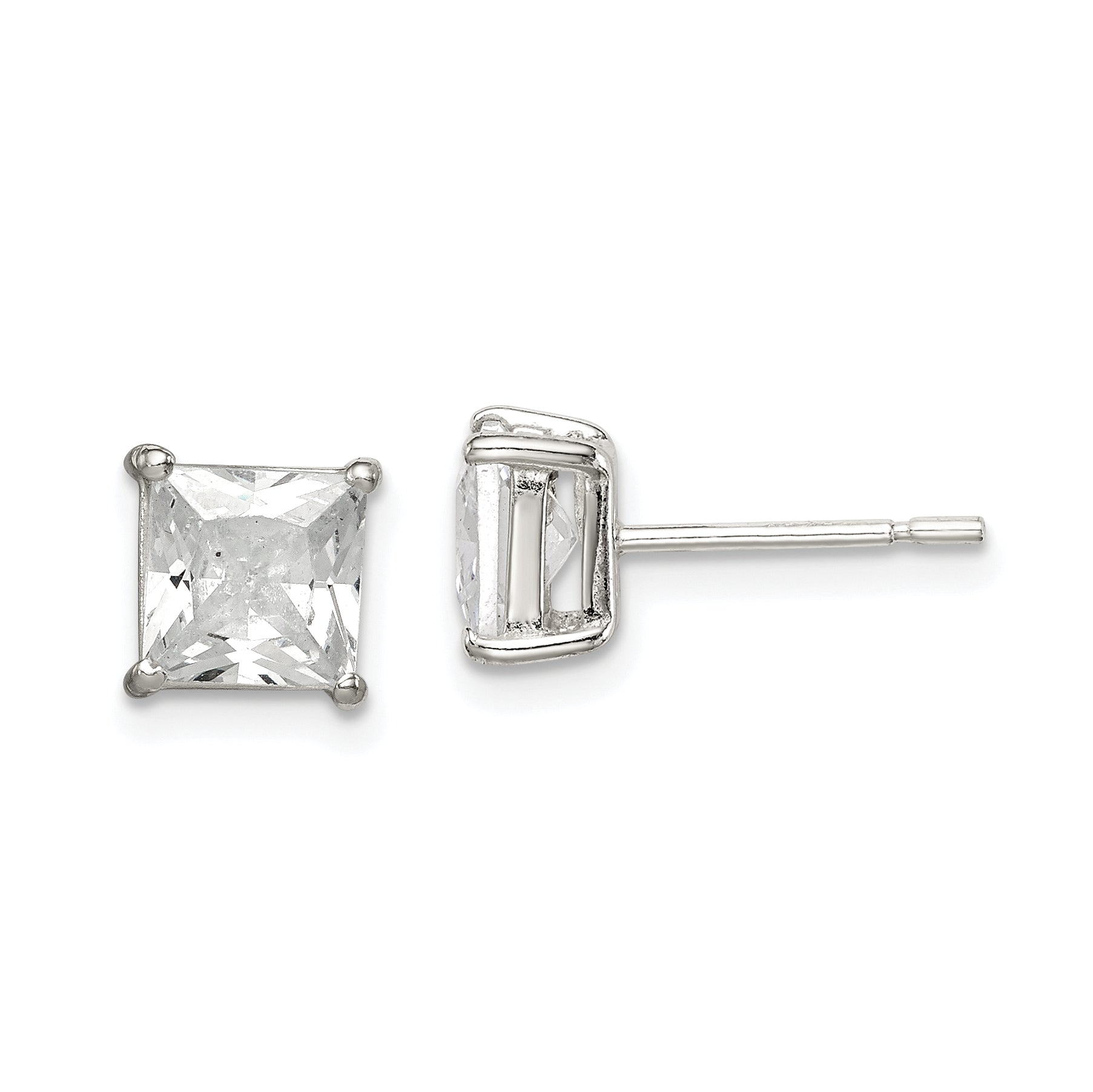 Sterling Silver Polished 6mm Princess CZ Stud Earrings Main image