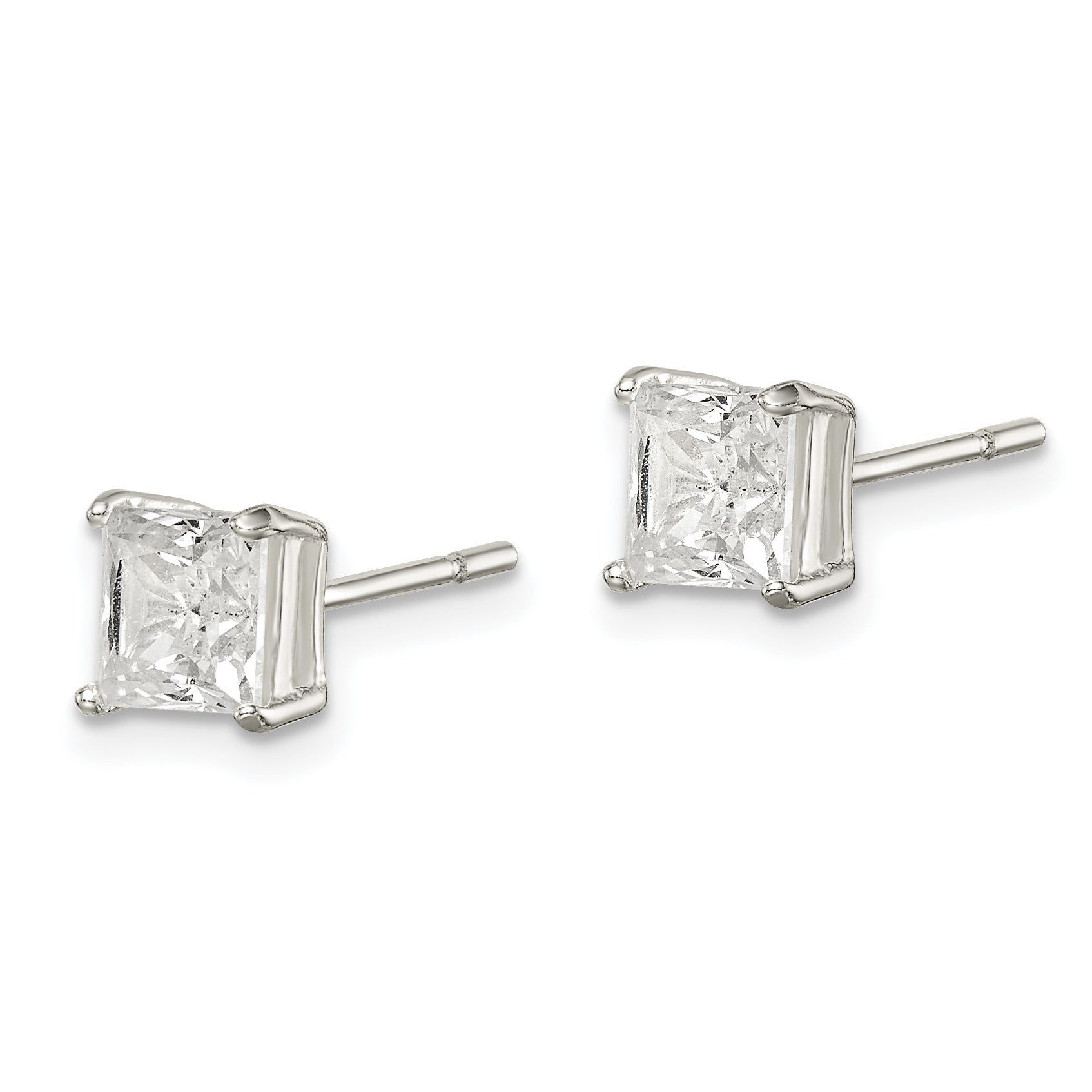 Sterling Silver Polished 5mm Princess CZ Stud Earrings Secondary image