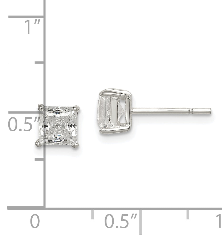 Sterling Silver Polished 5mm Princess CZ Stud Earrings