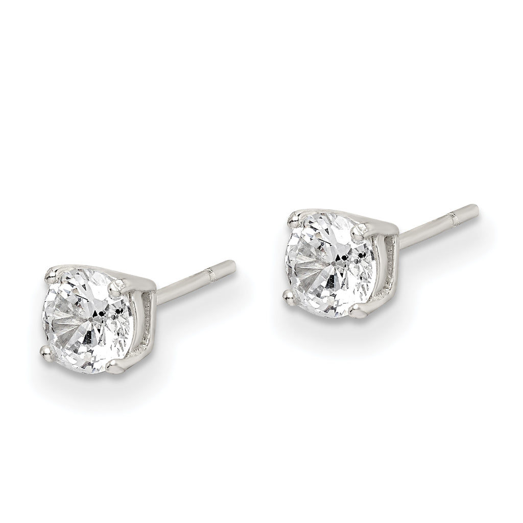 Round CZ Stud Earrings in Sterling Silver, 5mm